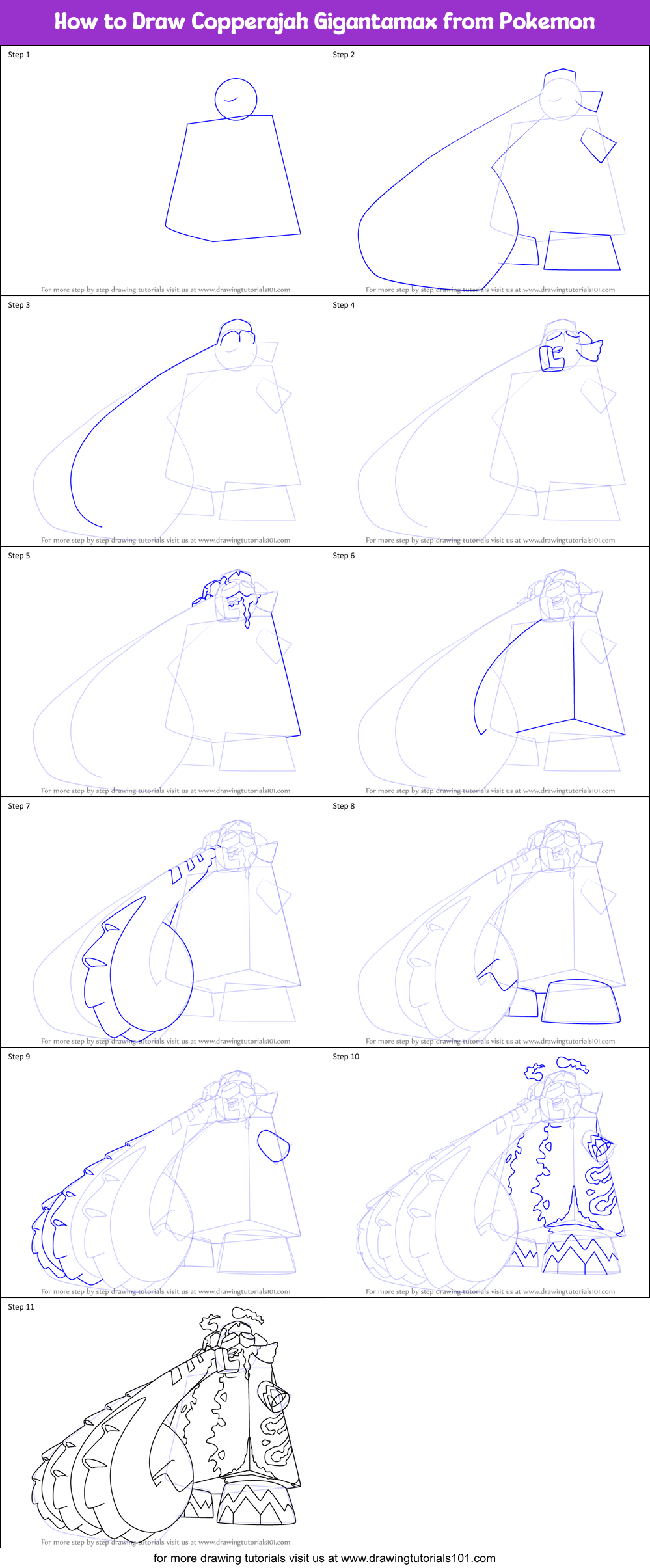 How to Draw Copperajah Gigantamax from Pokemon printable step by step ...