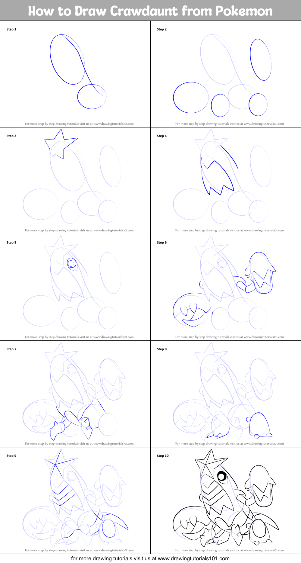 How to Draw Crawdaunt from Pokemon printable step by step drawing sheet ...