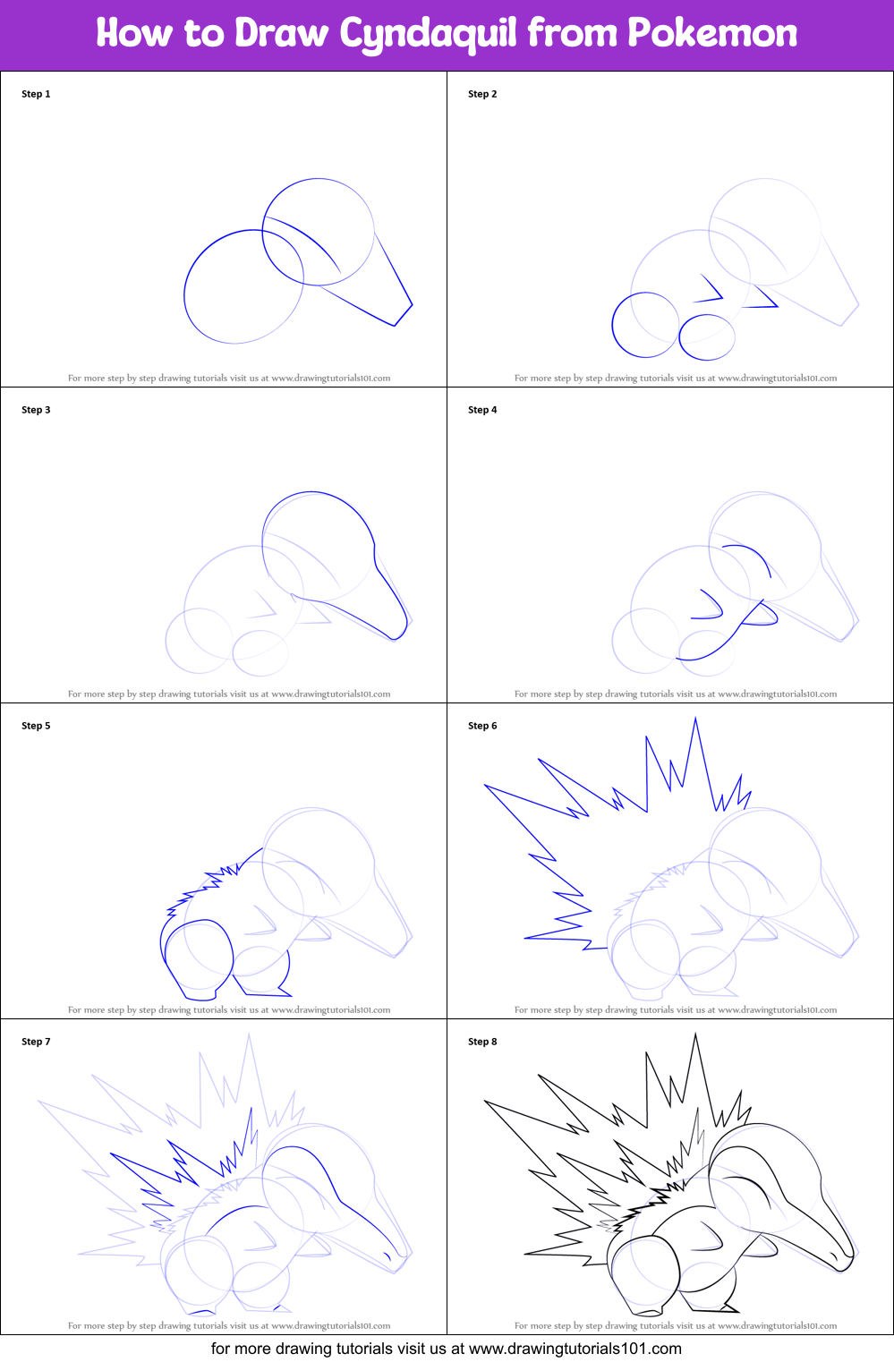 How To Draw Cyndaquil From Pokemon Printable Step By Step Drawing Sheet