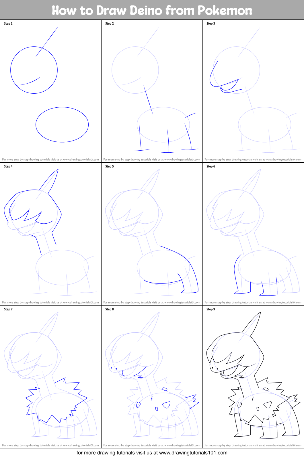 How to Draw Deino from Pokemon (Pokemon) Step by Step