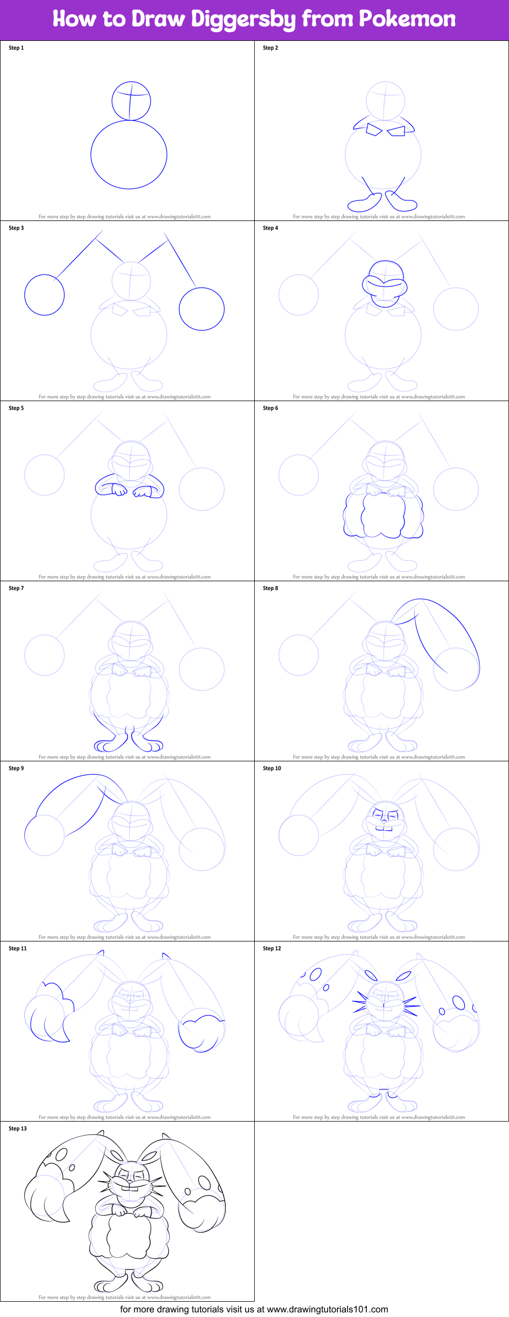 How to Draw Diggersby from Pokemon printable step by step drawing sheet ...