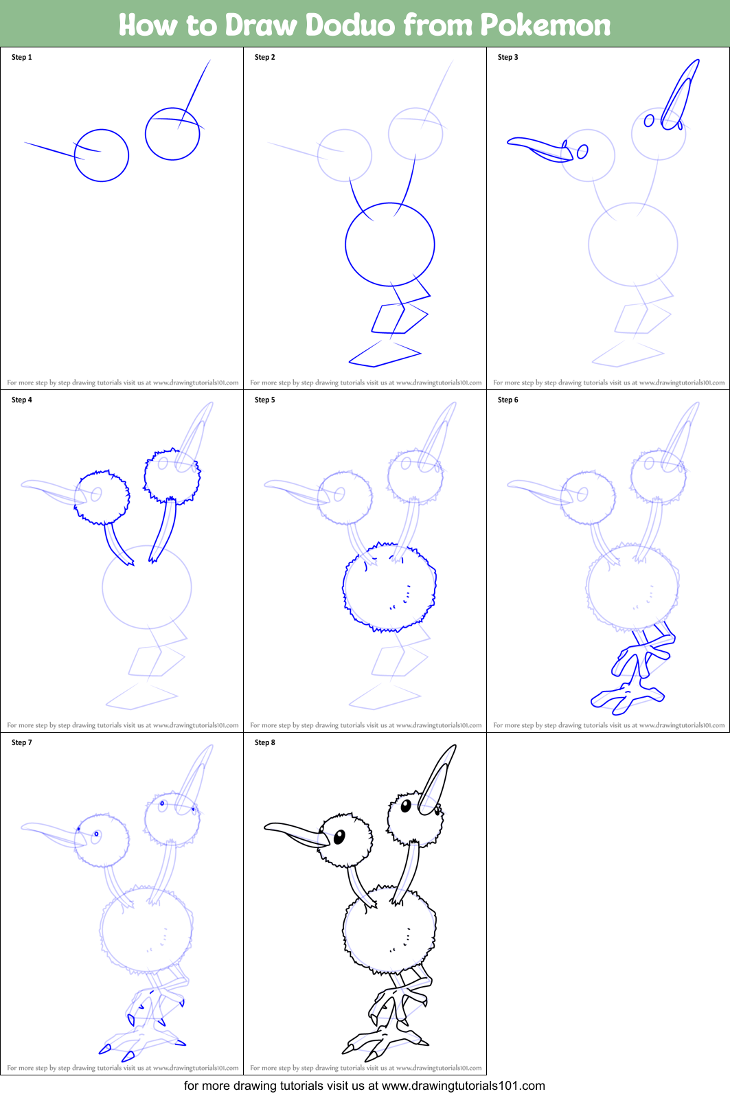 How to Draw Doduo from Pokemon printable step by step drawing sheet ...