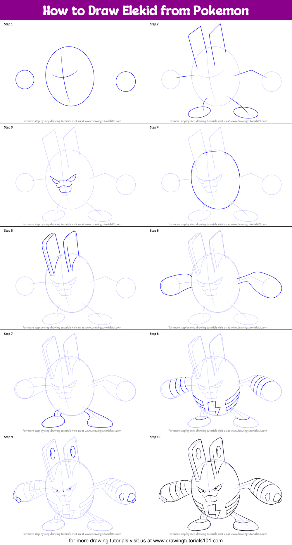 How to Draw Elekid from Pokemon printable step by step drawing sheet ...