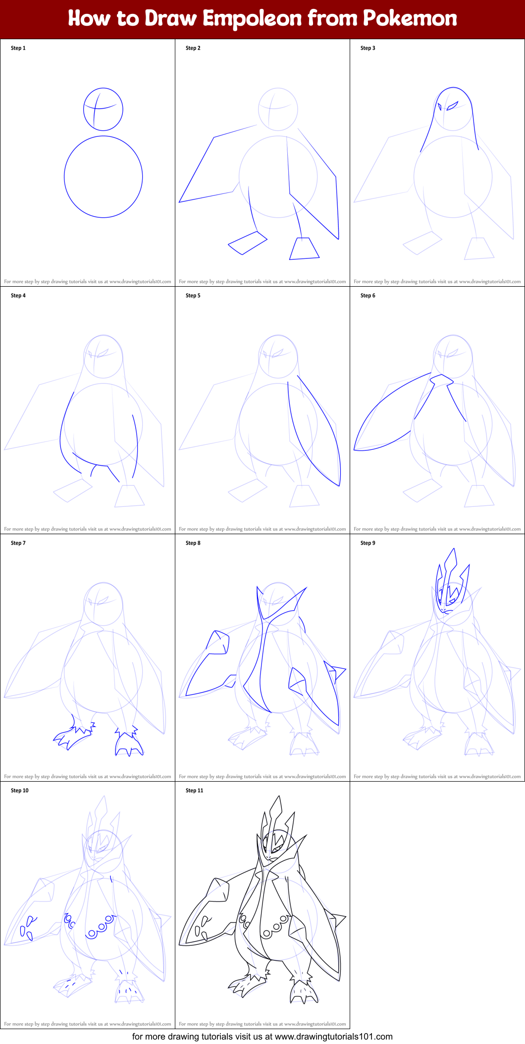 How to Draw Empoleon from Pokemon printable step by step drawing sheet ...