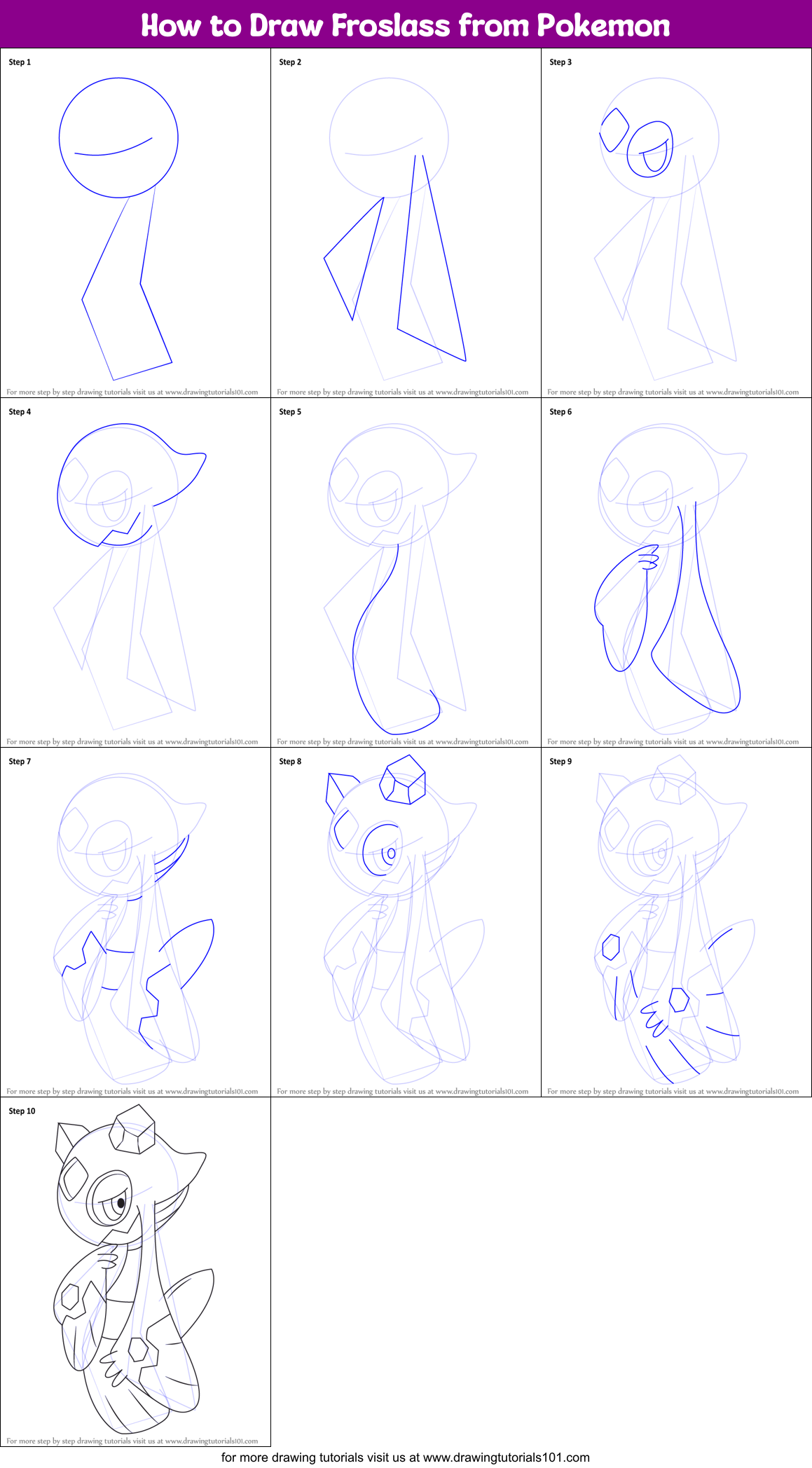 How to Draw Froslass from Pokemon printable step by step drawing sheet ...