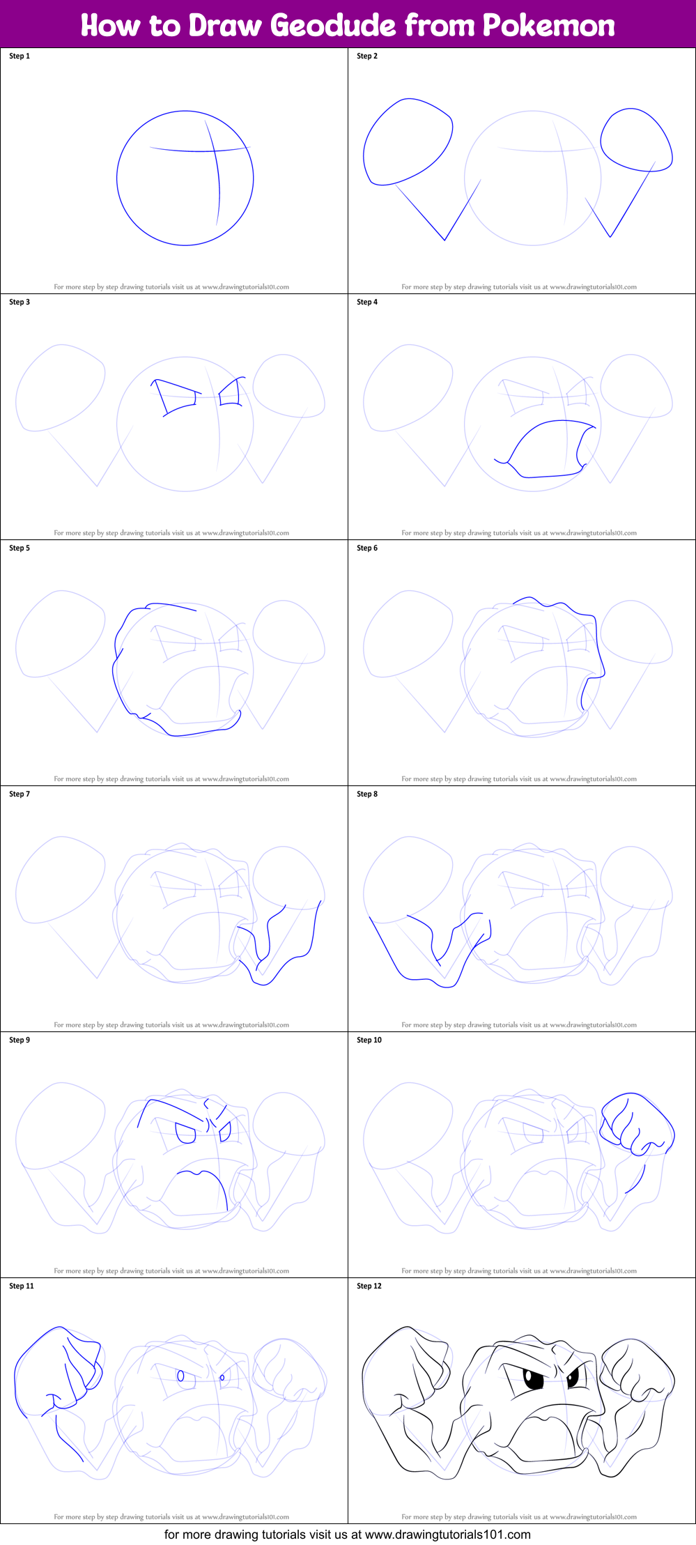 How To Draw Geodude From Pokemon Printable Step By Step Drawing Sheet