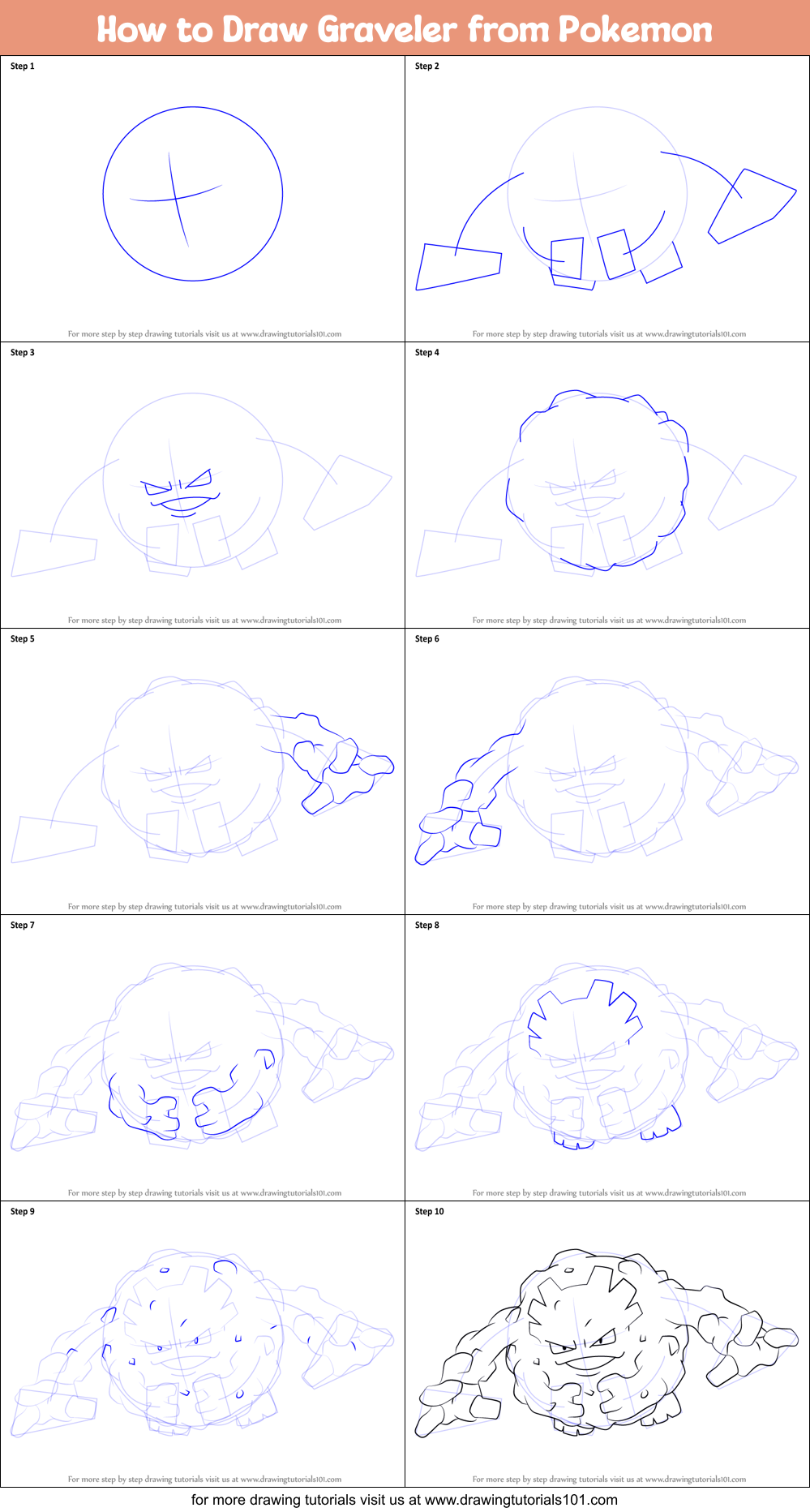 How to Draw Graveler from Pokemon printable step by step drawing sheet ...