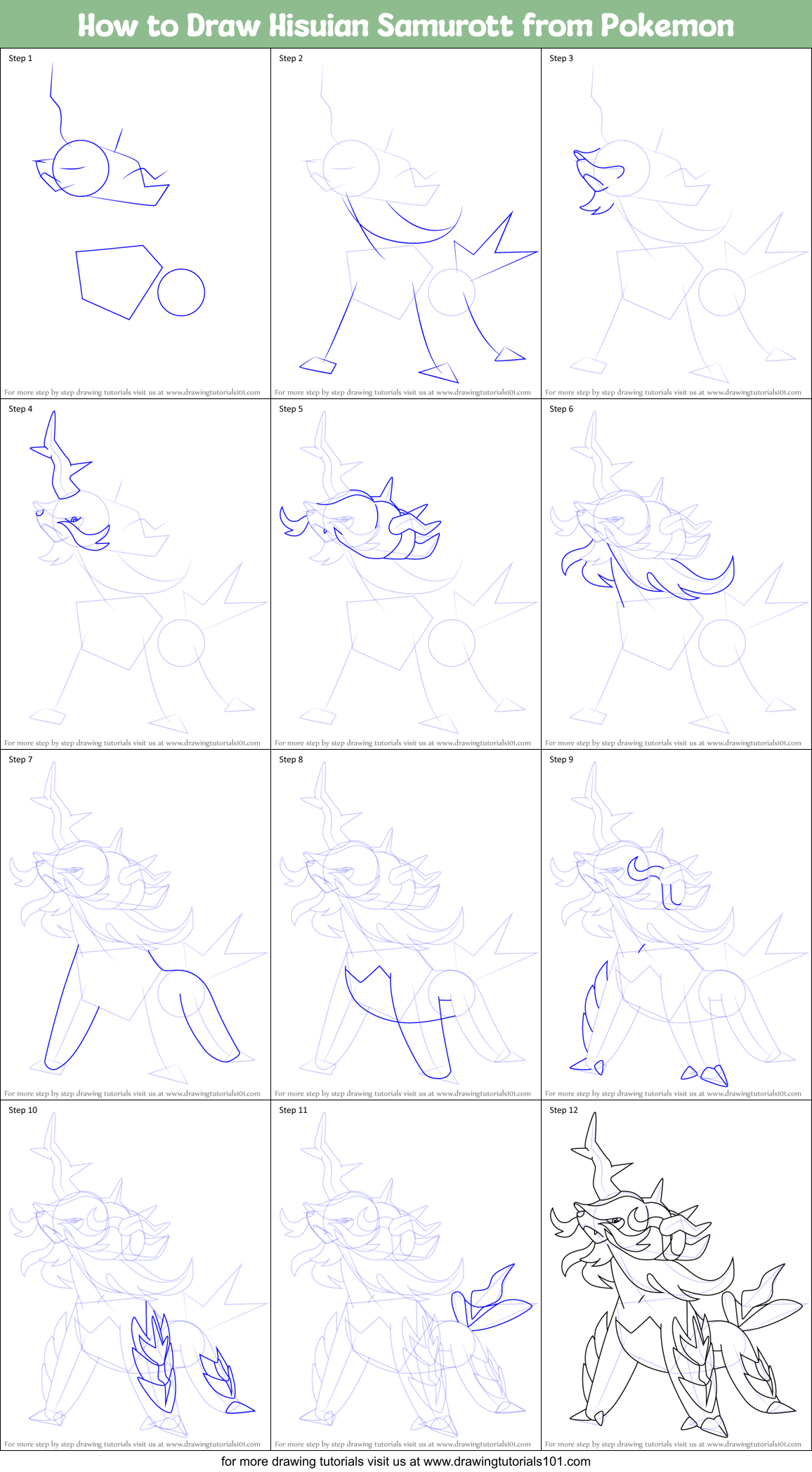 How to Draw Hisuian Samurott from Pokemon printable step by step ...