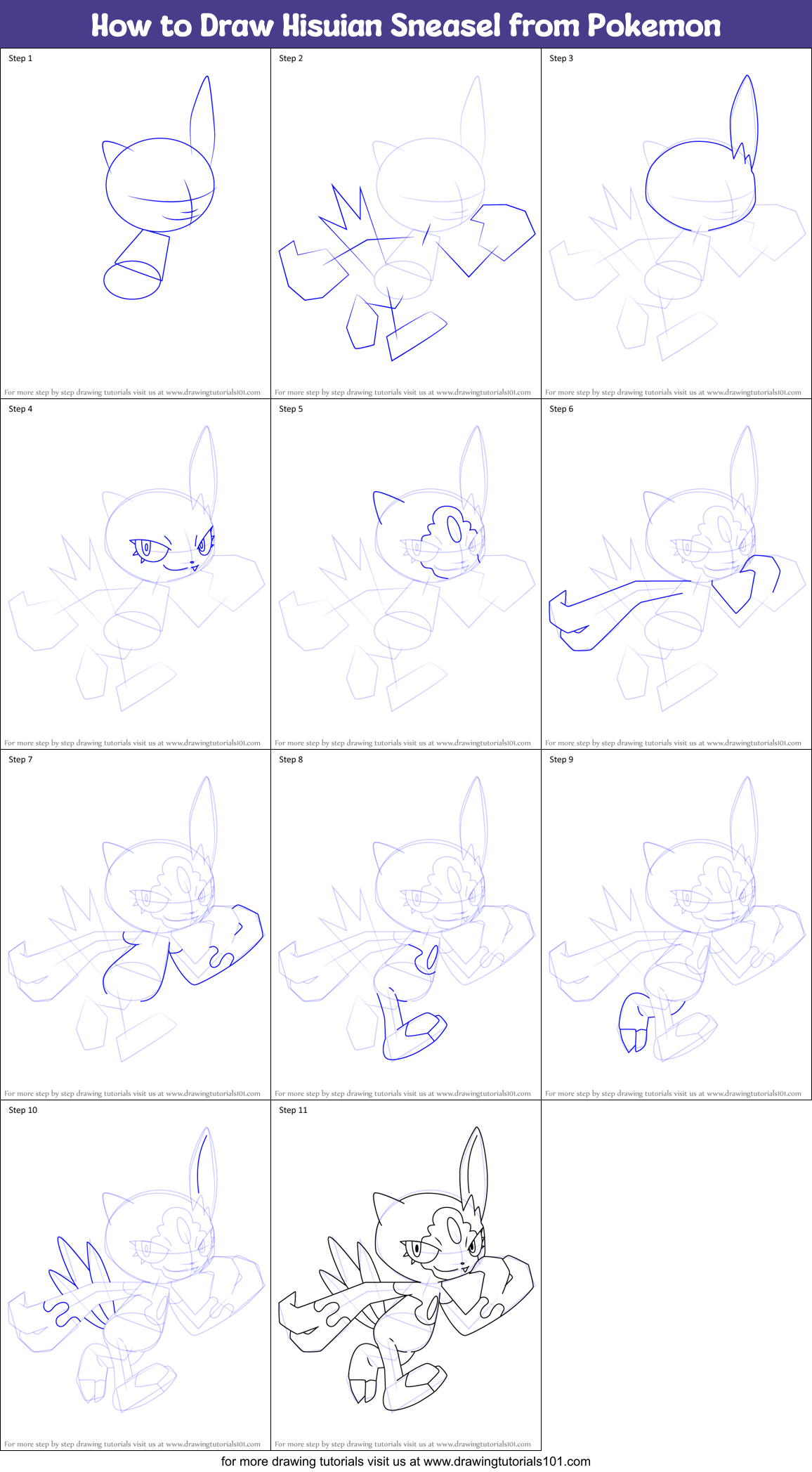 How to Draw Hisuian Sneasel from Pokemon printable step by step drawing ...