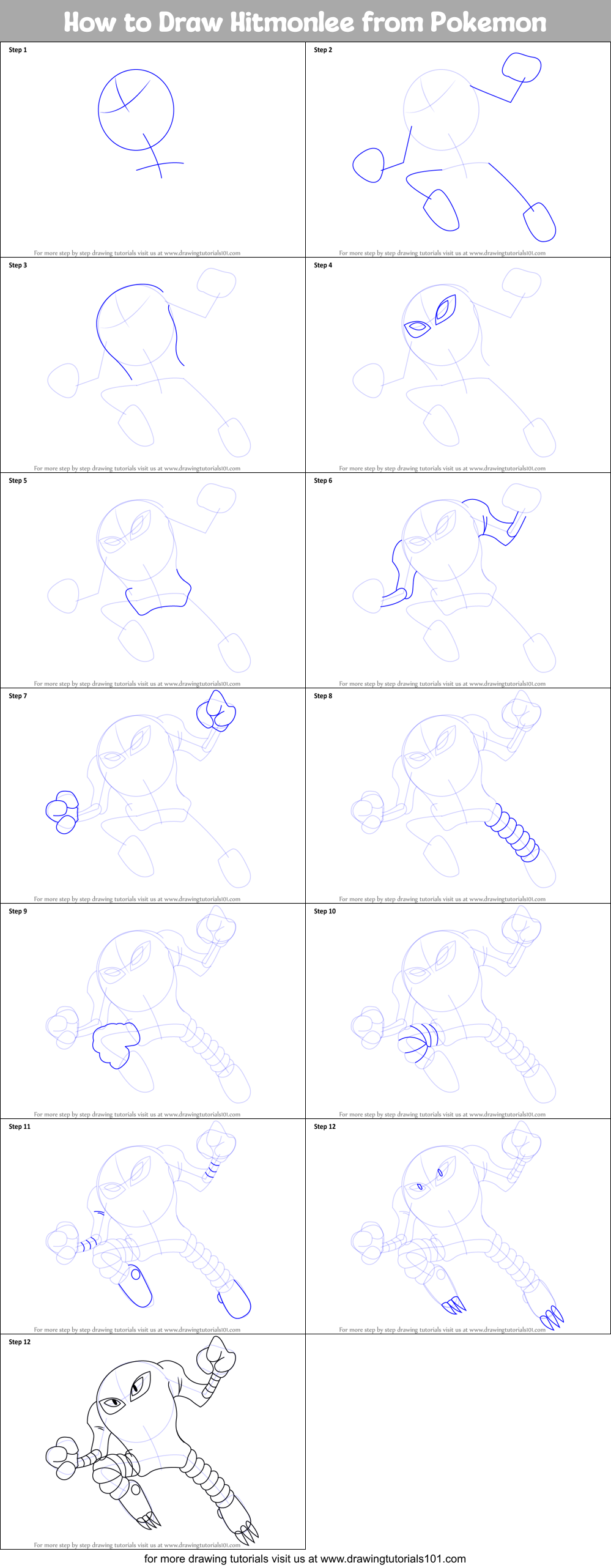 How to Draw Hitmonlee from Pokemon printable step by step drawing sheet ...