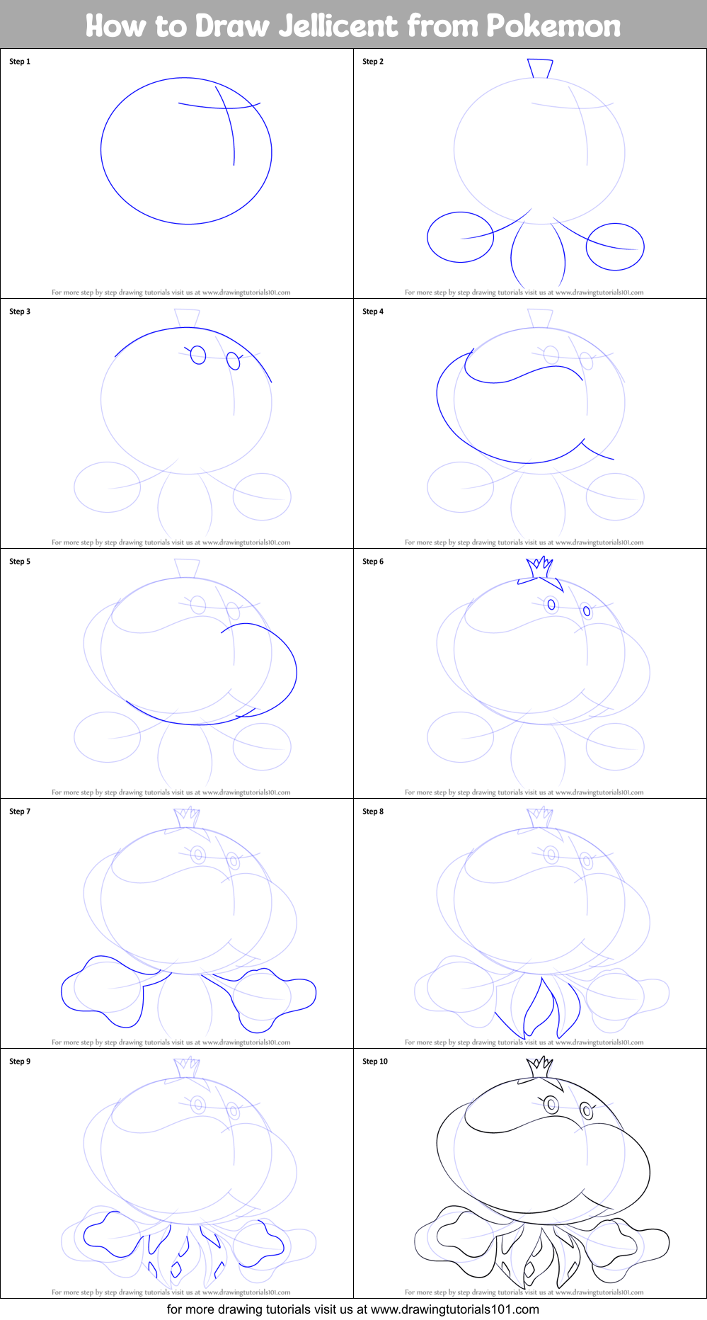 How To Draw Jellicent From Pokemon Printable Step By Step Drawing Sheet 