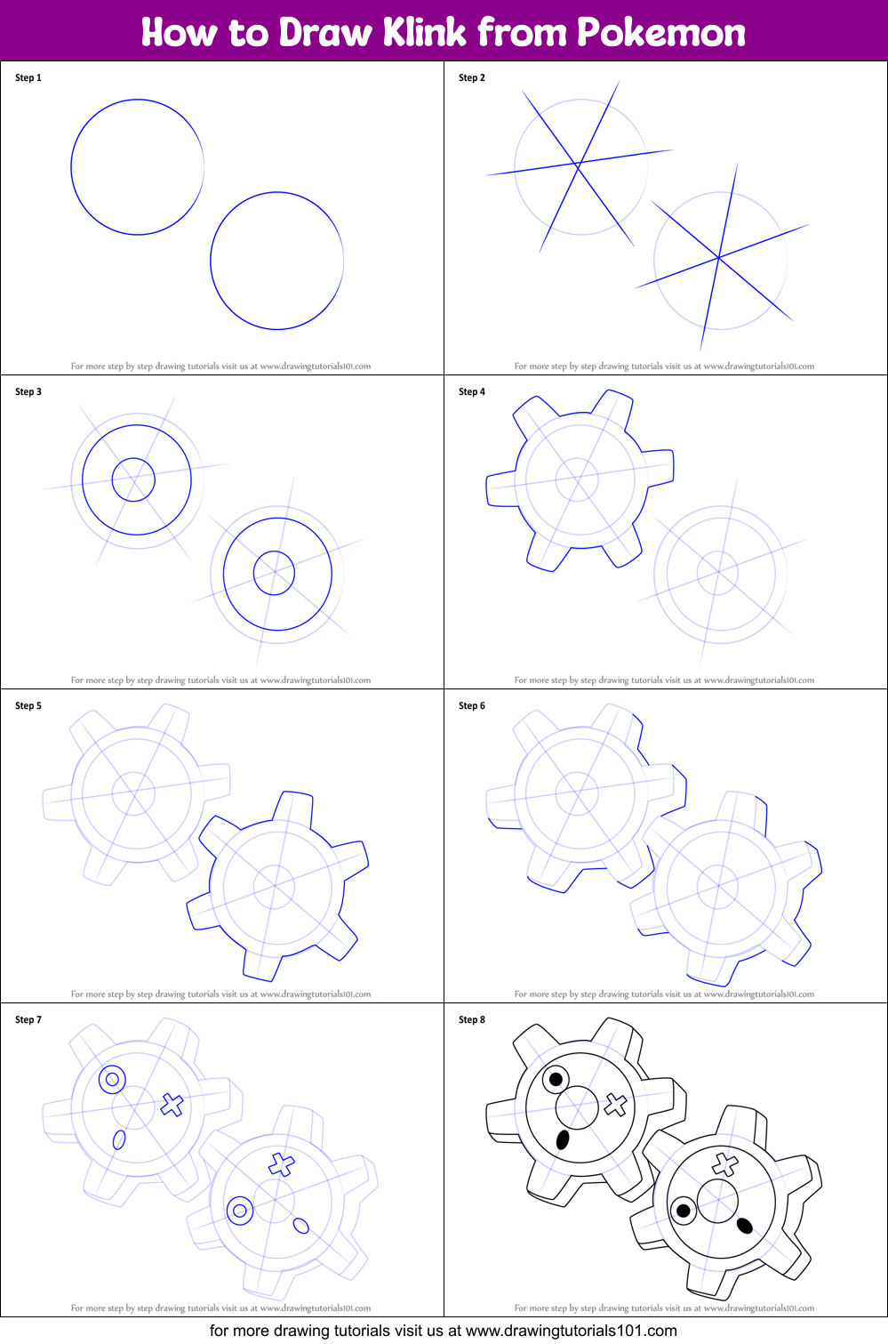 How to Draw Klink from Pokemon printable step by step drawing sheet