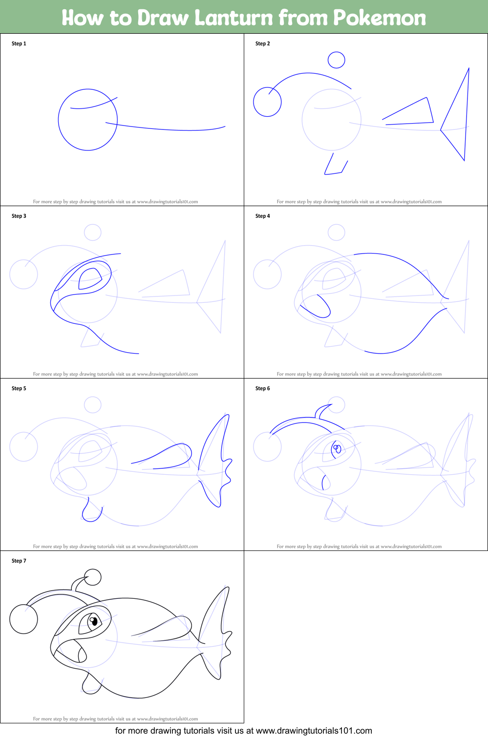 How to Draw Lanturn from Pokemon printable step by step drawing sheet ...