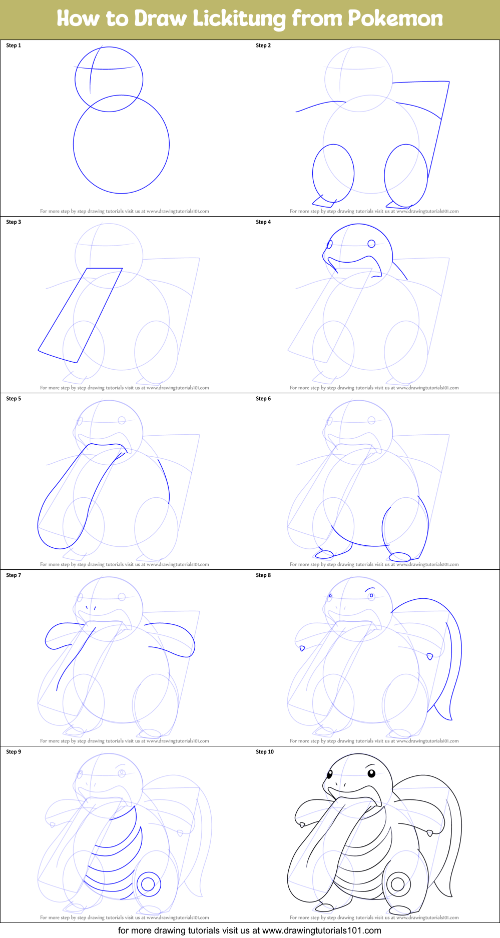 How to Draw Lickitung from Pokemon printable step by step drawing sheet