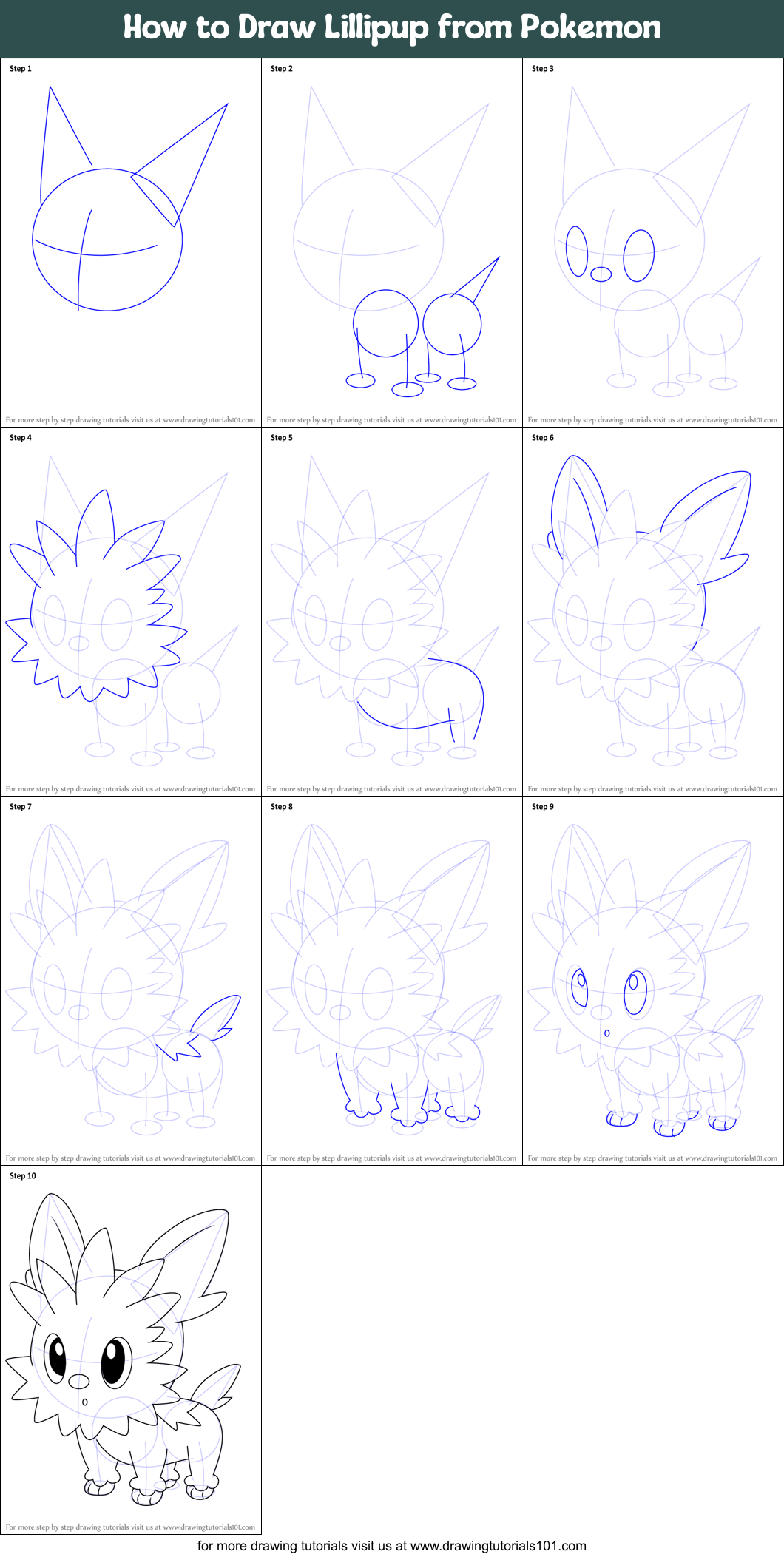 How To Draw Lillipup From Pokemon Printable Step By Step Drawing Sheet