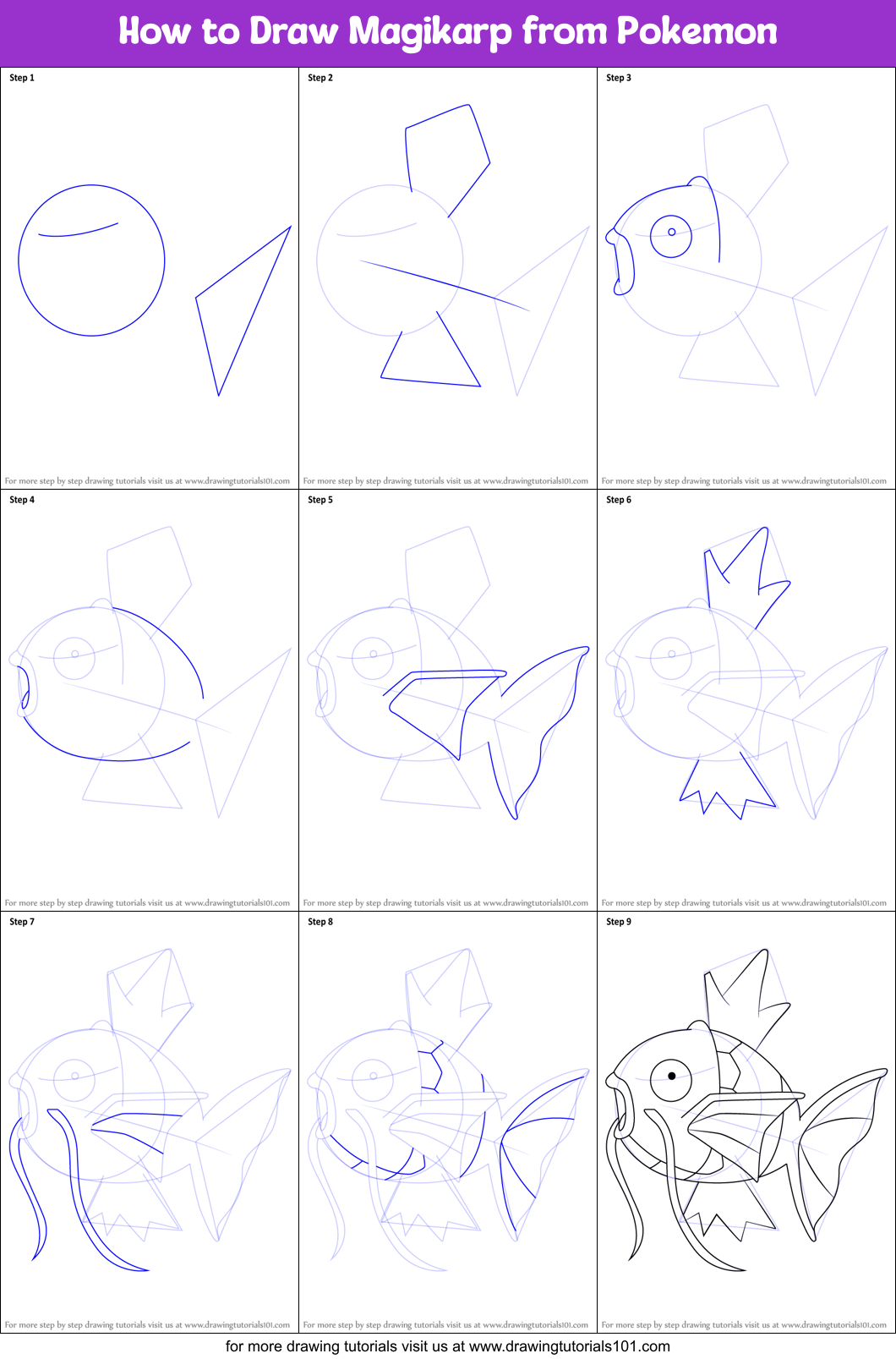 How to Draw Magikarp from Pokemon printable step by step drawing sheet ...