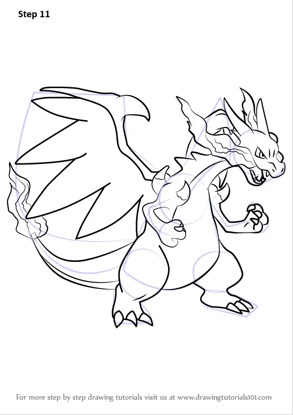 learn how to draw mega charizard x from pokemon pokemon step by step