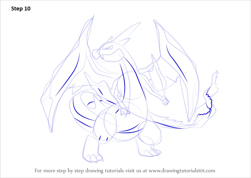 Step By Step How To Draw Mega Charizard Y From Pokemon 8037