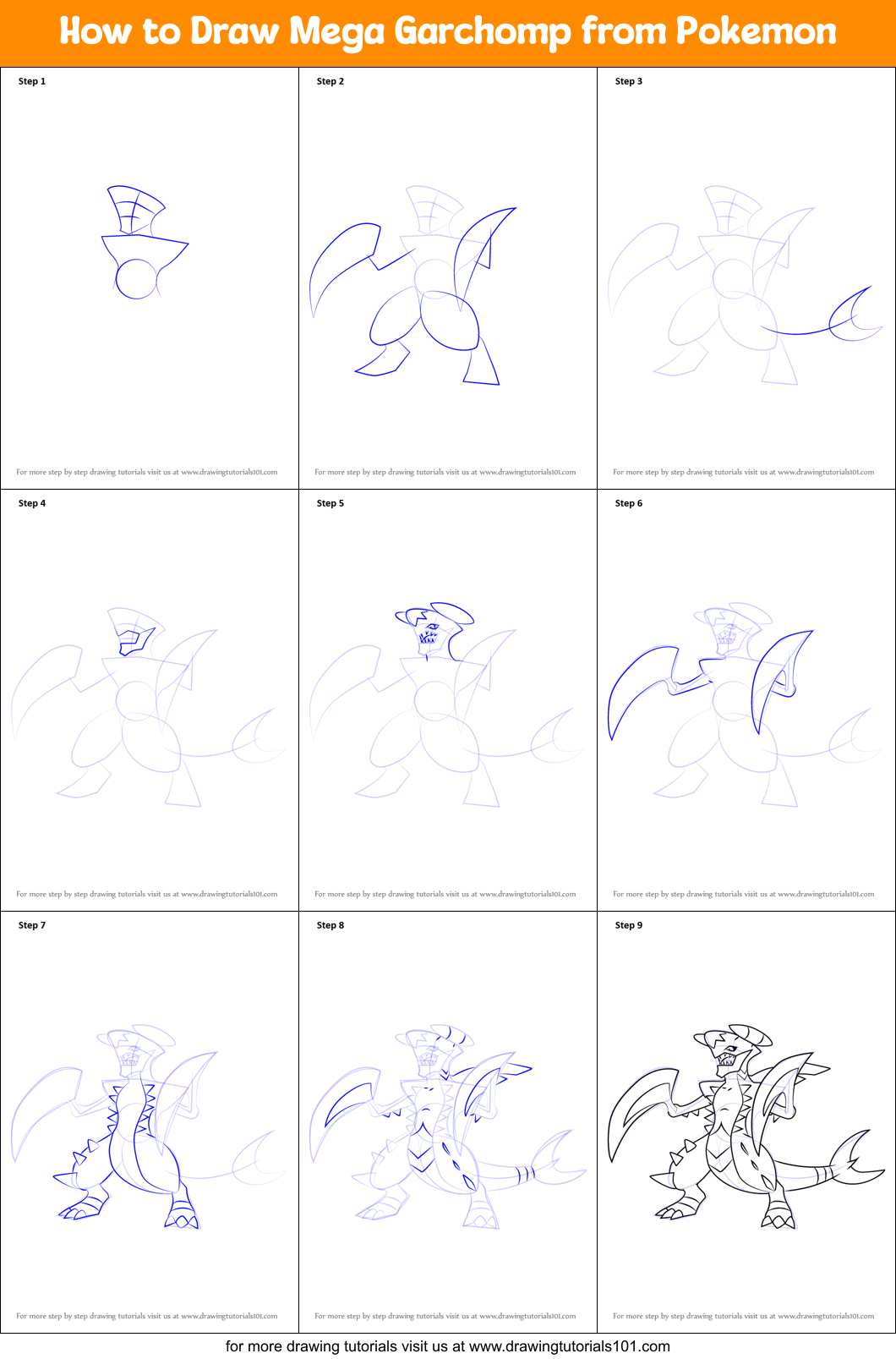 How To Draw Mega Garchomp From Pokemon Printable Step By Step Drawing Sheet 2648