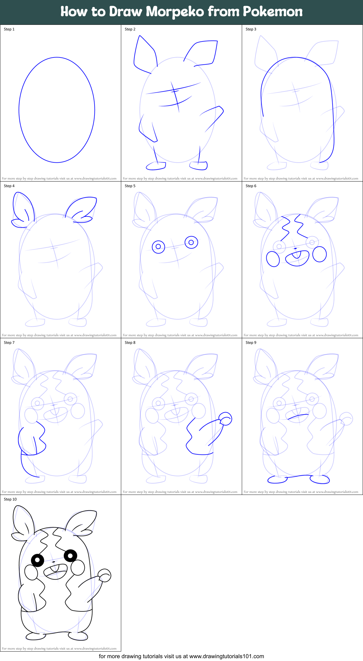 How to Draw Morpeko from Pokemon printable step by step drawing sheet ...