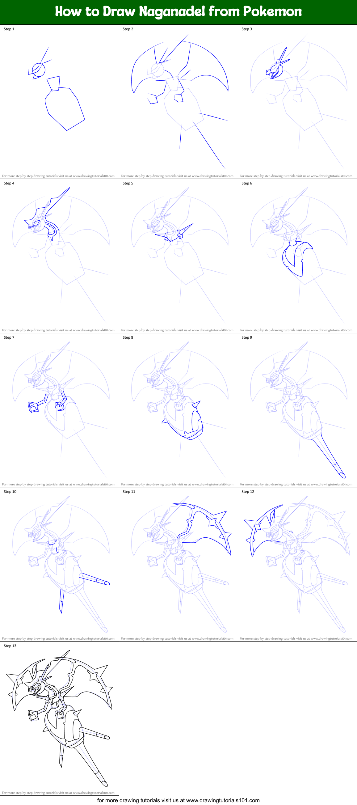 How to Draw Naganadel from Pokemon printable step by step drawing sheet ...