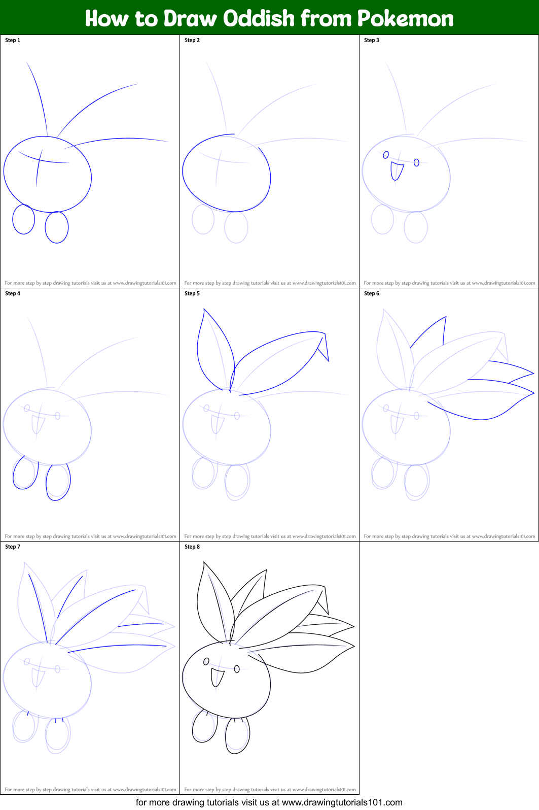 How to Draw Oddish from Pokemon printable step by step drawing sheet ...