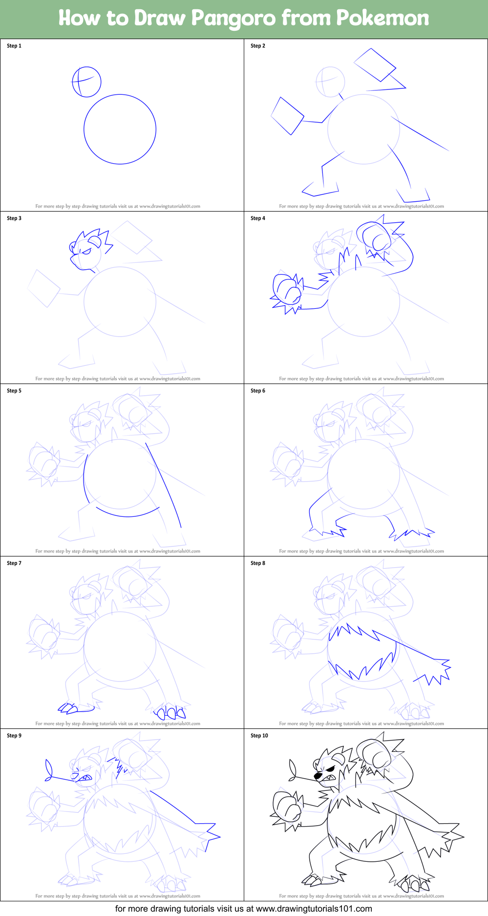 How to Draw Pangoro from Pokemon printable step by step drawing sheet ...