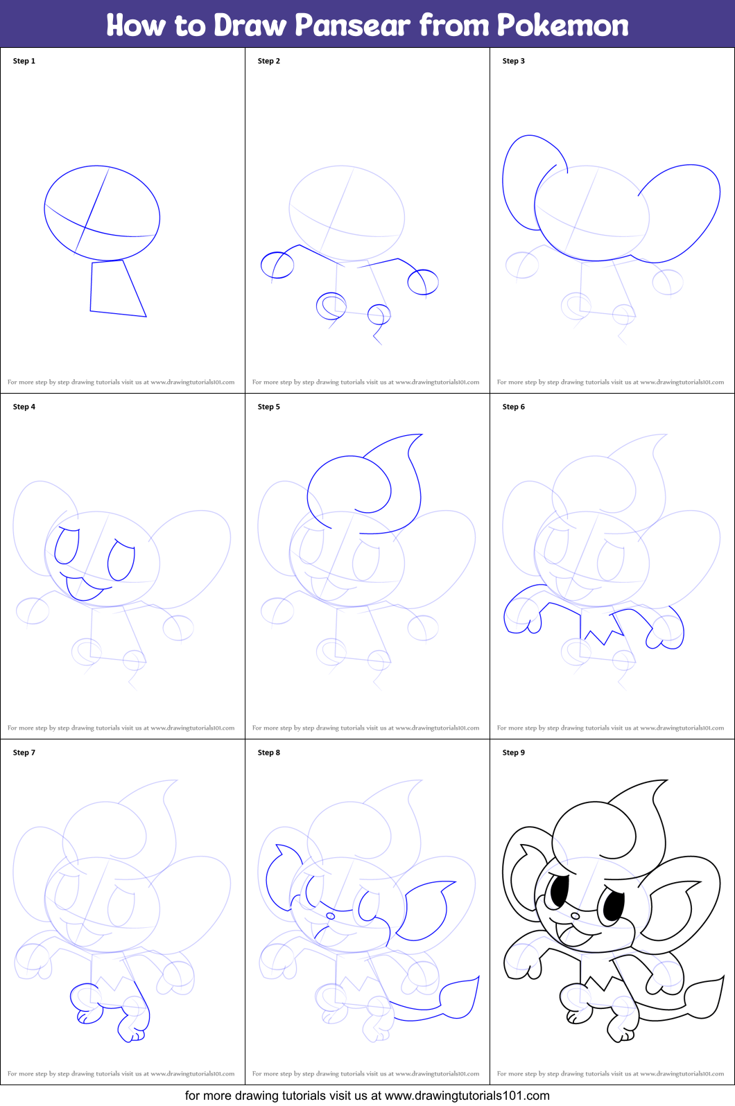 How to Draw Pansear from Pokemon printable step by step drawing sheet ...