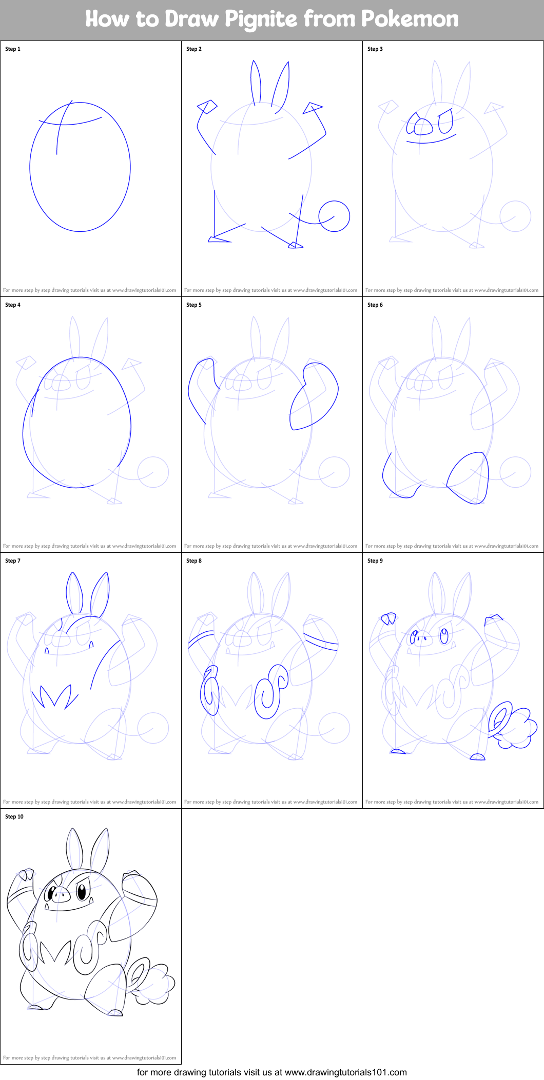 How to Draw Pignite from Pokemon printable step by step drawing sheet ...