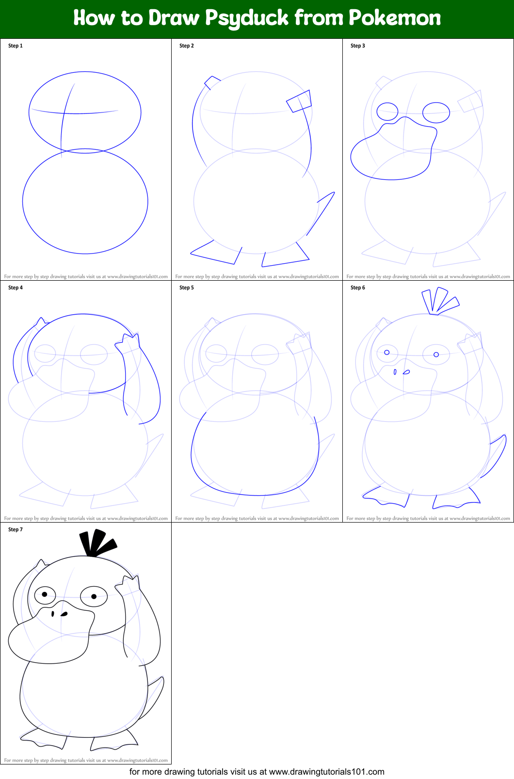 How to Draw Psyduck from Pokemon printable step by step drawing sheet ...