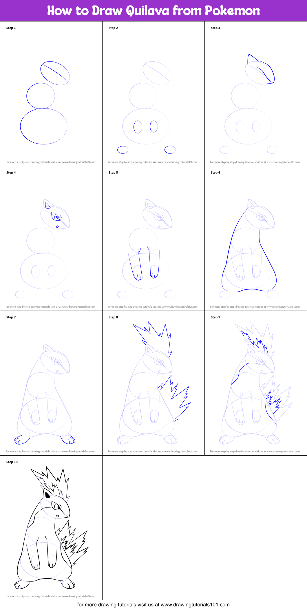 How To Draw Quilava From Pokemon Printable Step By Step Drawing Sheet