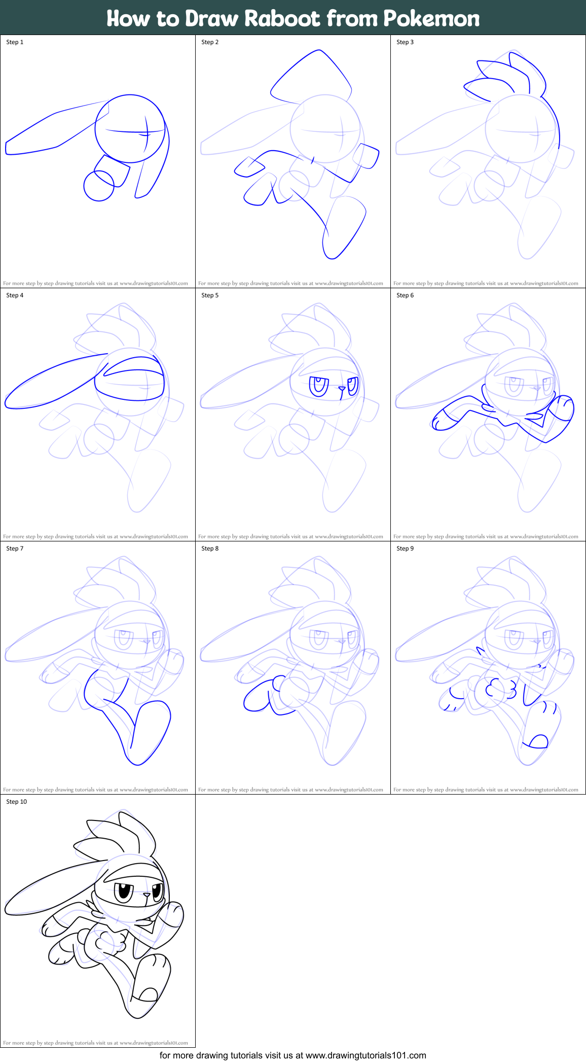 How to Draw Raboot from Pokemon printable step by step drawing sheet