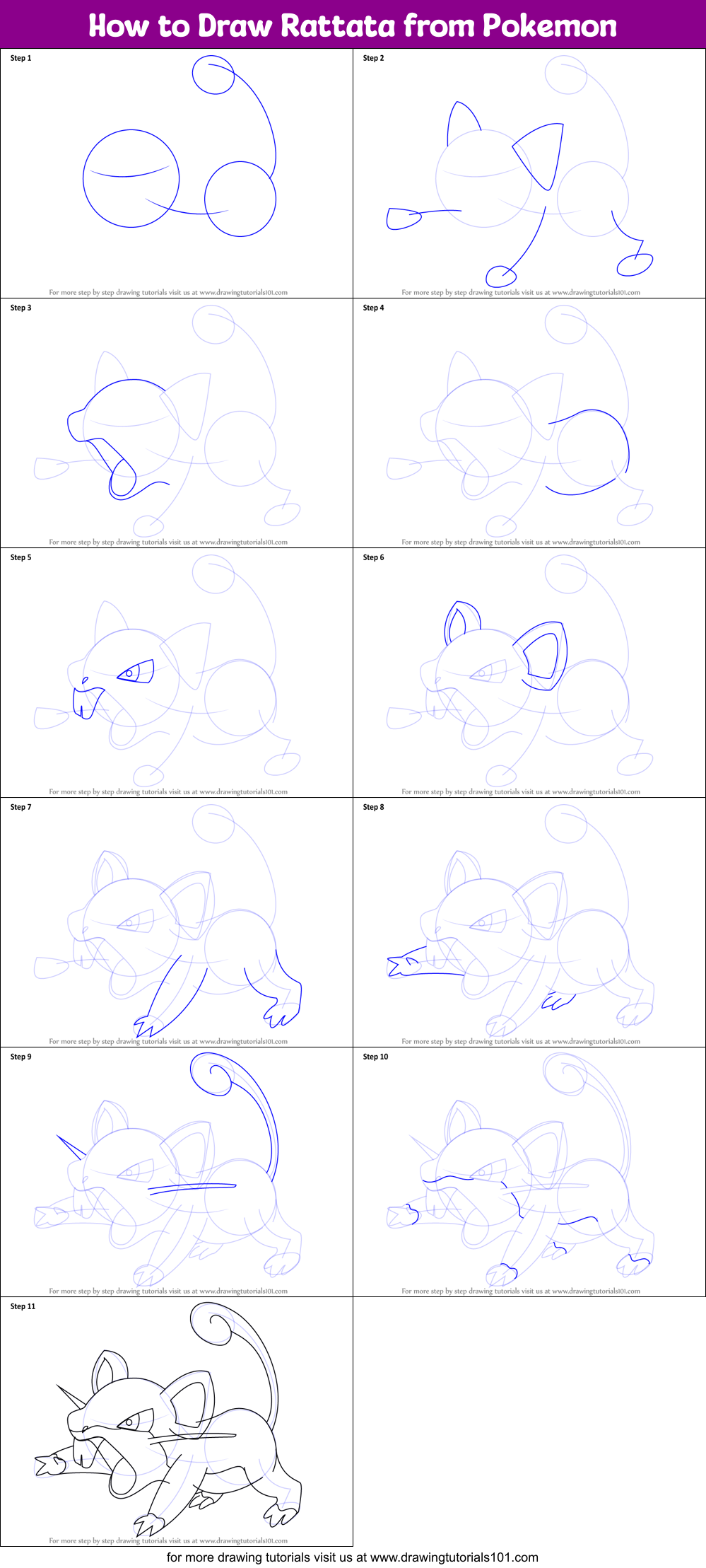 How to Draw Rattata from Pokemon printable step by step drawing sheet ...