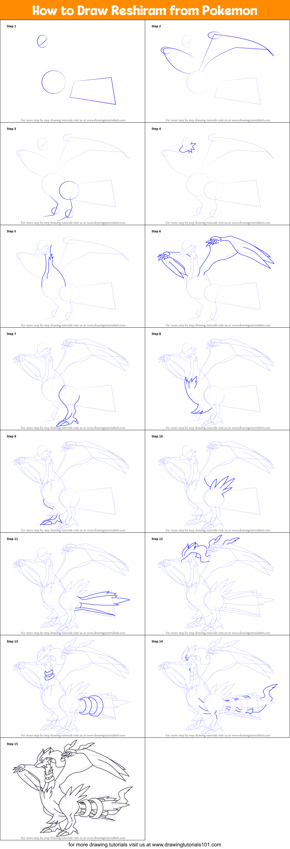 How to Draw Reshiram from Pokemon printable step by step drawing sheet ...