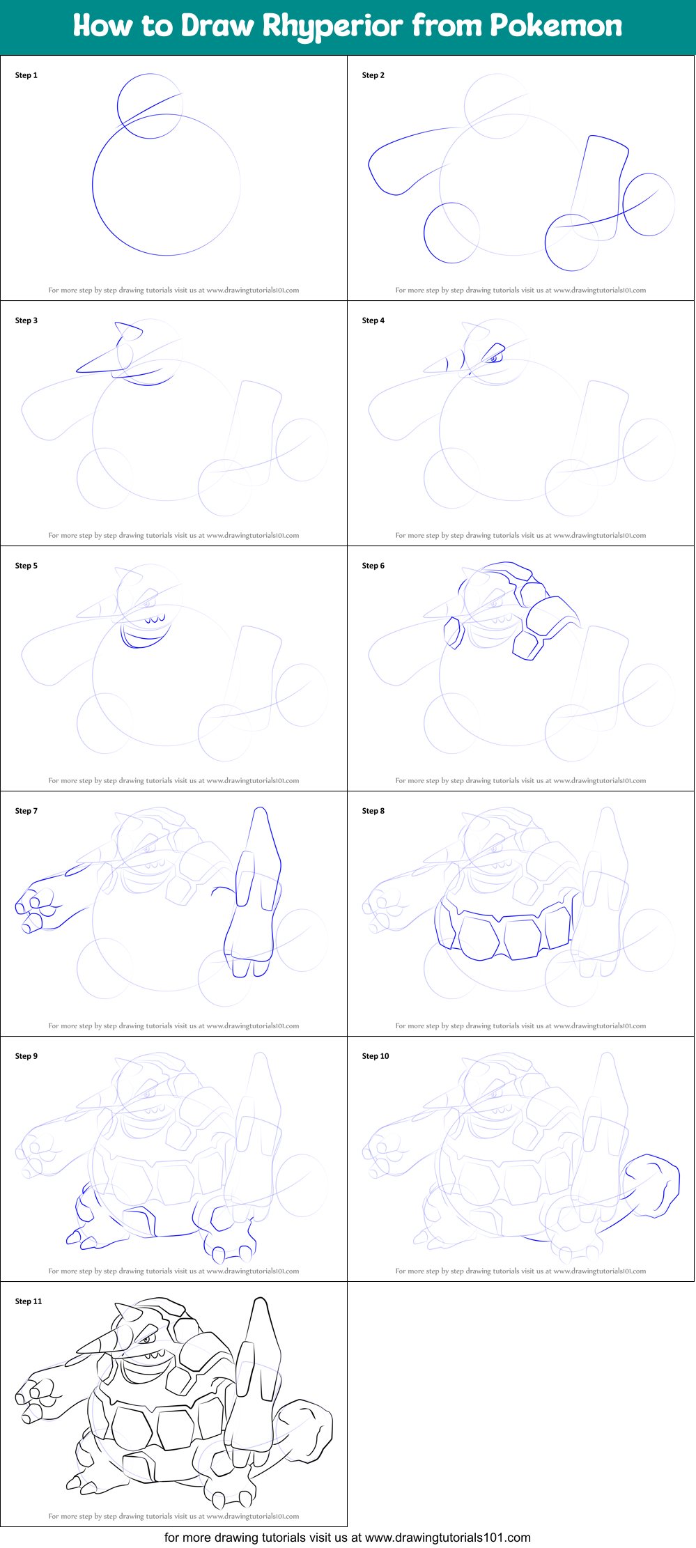 How to Draw Rhyperior from Pokemon printable step by step drawing sheet ...