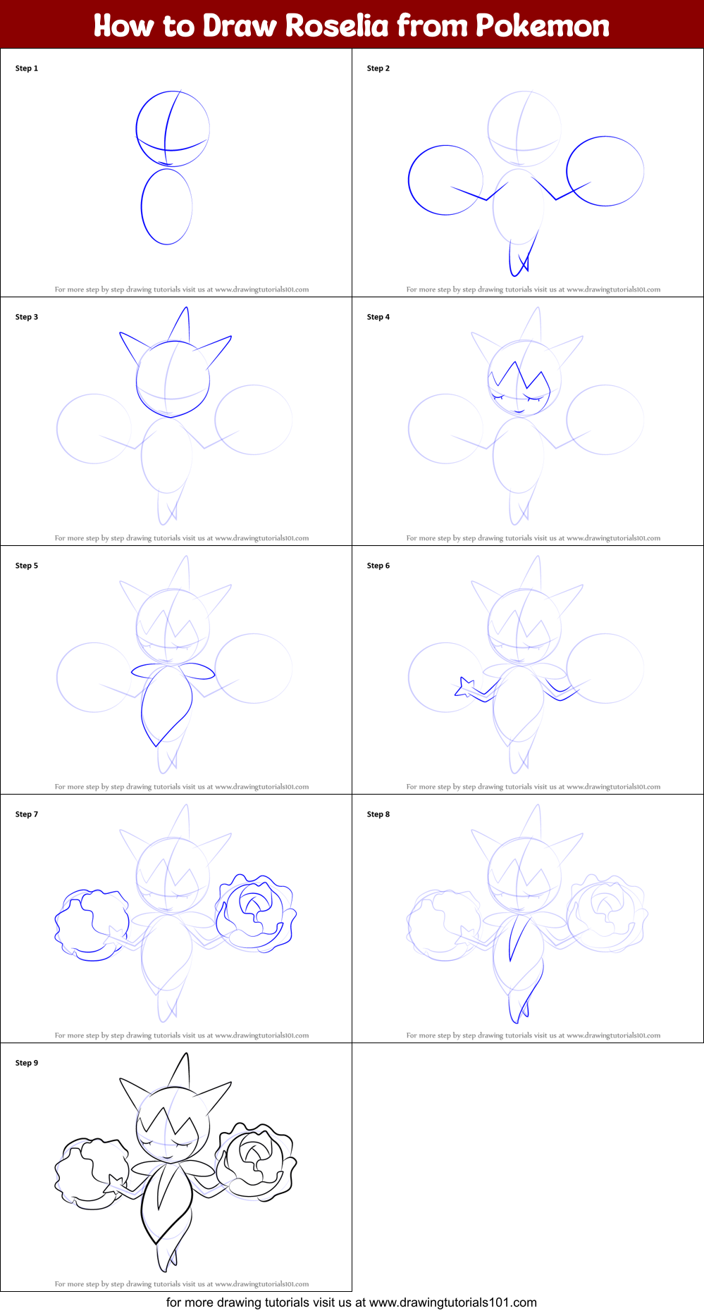 How to Draw Roselia from Pokemon printable step by step drawing sheet ...