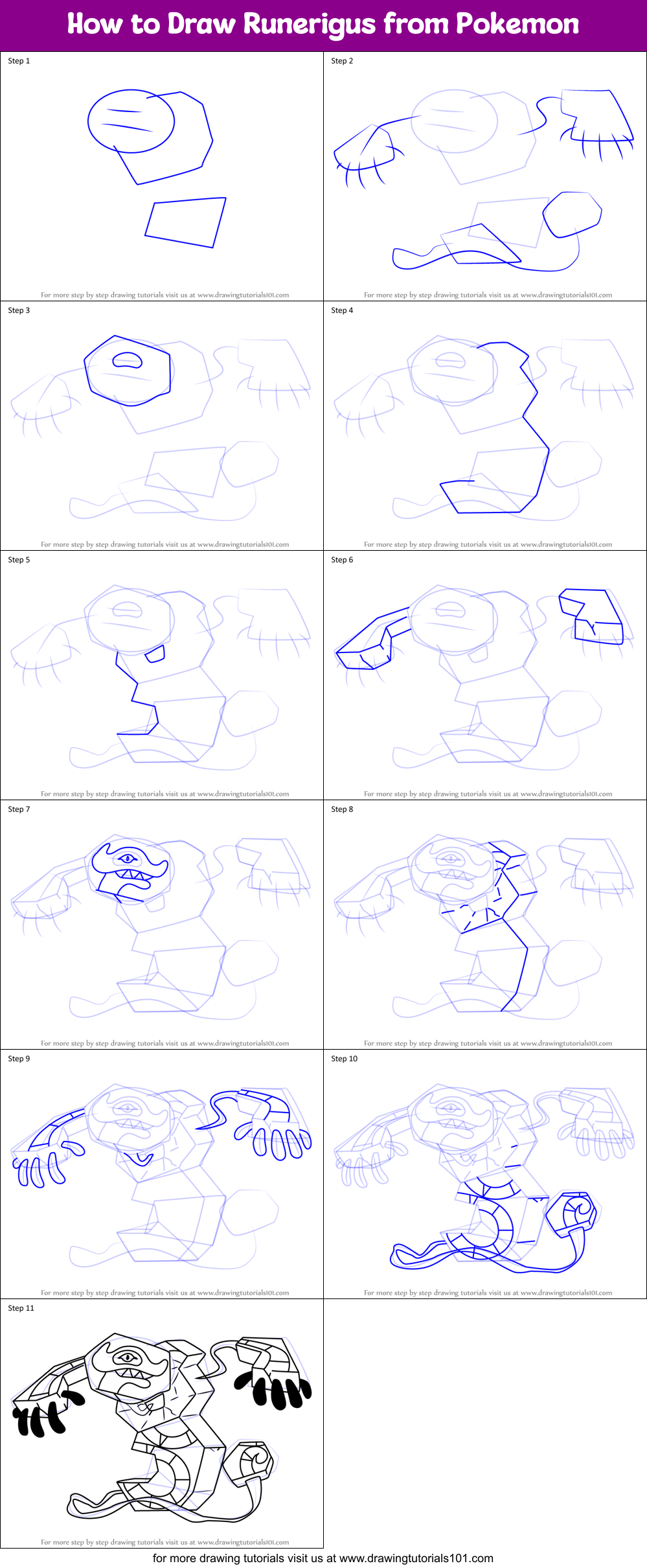 How to Draw Runerigus from Pokemon printable step by step drawing sheet ...