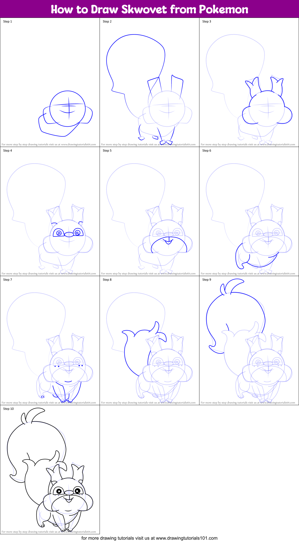 How to Draw Skwovet from Pokemon printable step by step drawing sheet ...