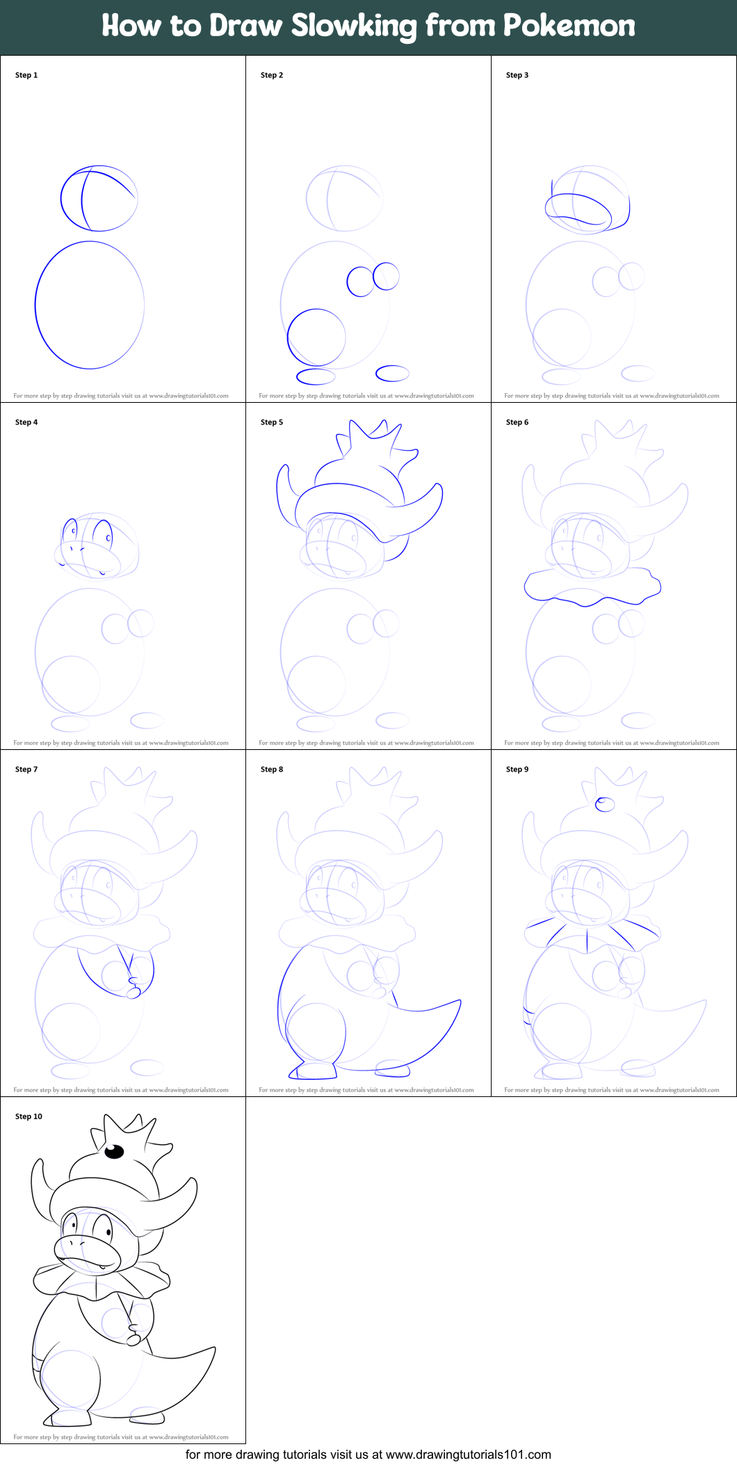 How to Draw Slowking from Pokemon printable step by step drawing sheet ...