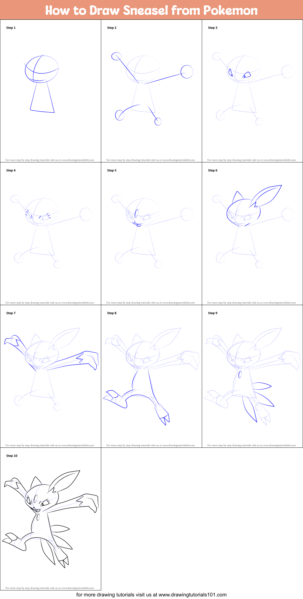 How to Draw Sneasel from Pokemon printable step by step drawing sheet ...