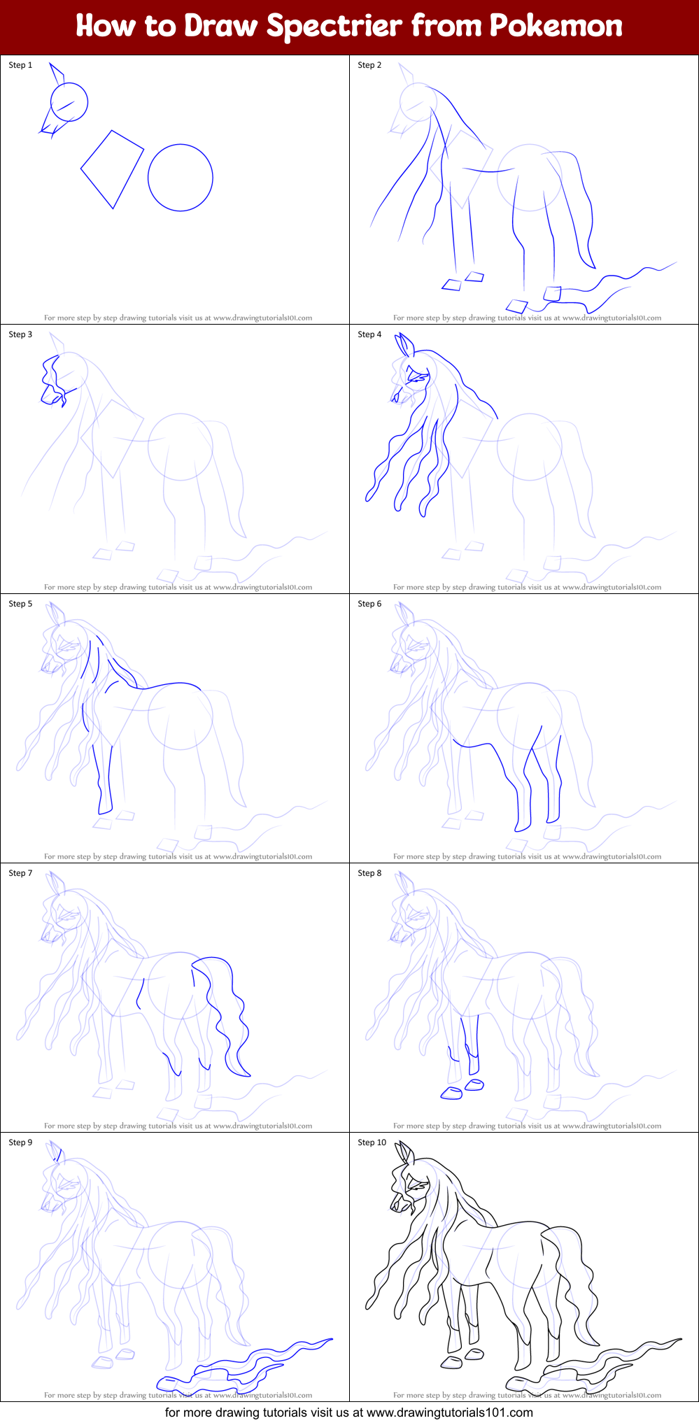 How to Draw Spectrier from Pokemon printable step by step drawing sheet ...