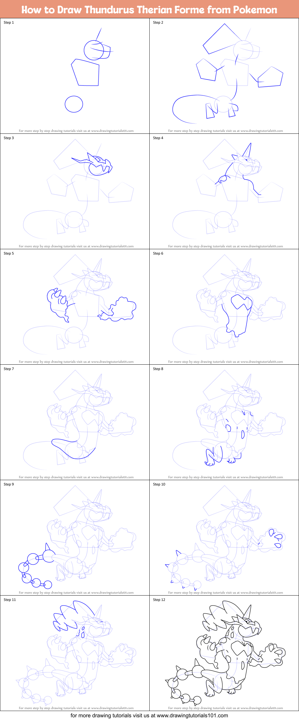 How to Draw Thundurus Therian Forme from Pokemon printable step by step ...