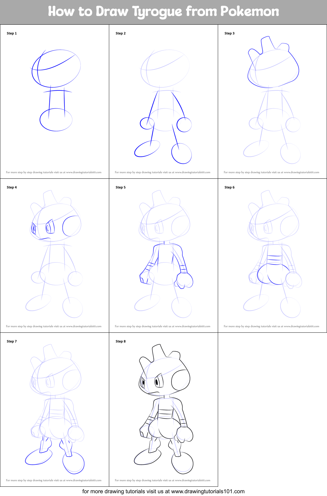 How to Draw Tyrogue from Pokemon printable step by step drawing sheet ...