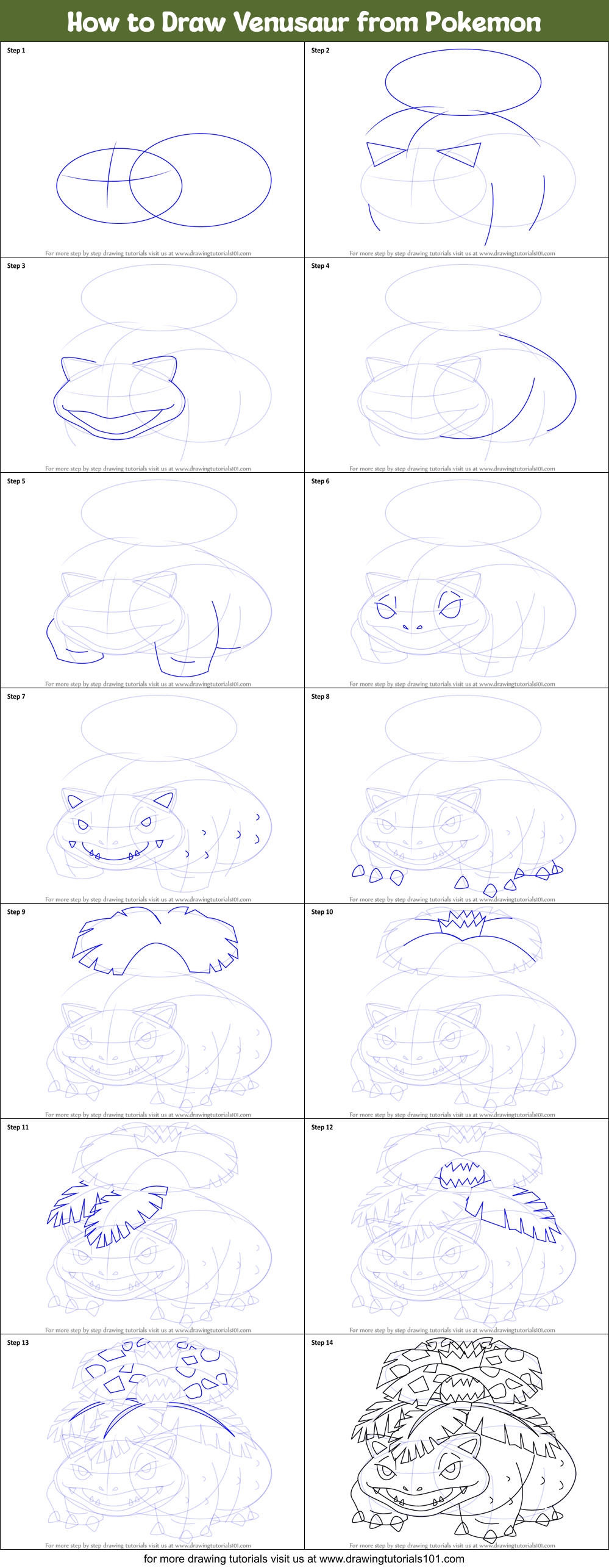 How to Draw Venusaur from Pokemon printable step by step drawing sheet ...