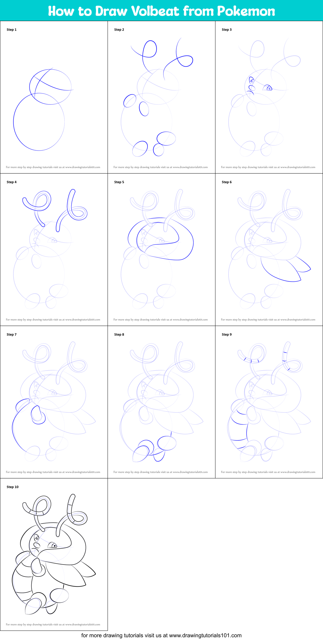 How to Draw Volbeat from Pokemon printable step by step drawing sheet ...