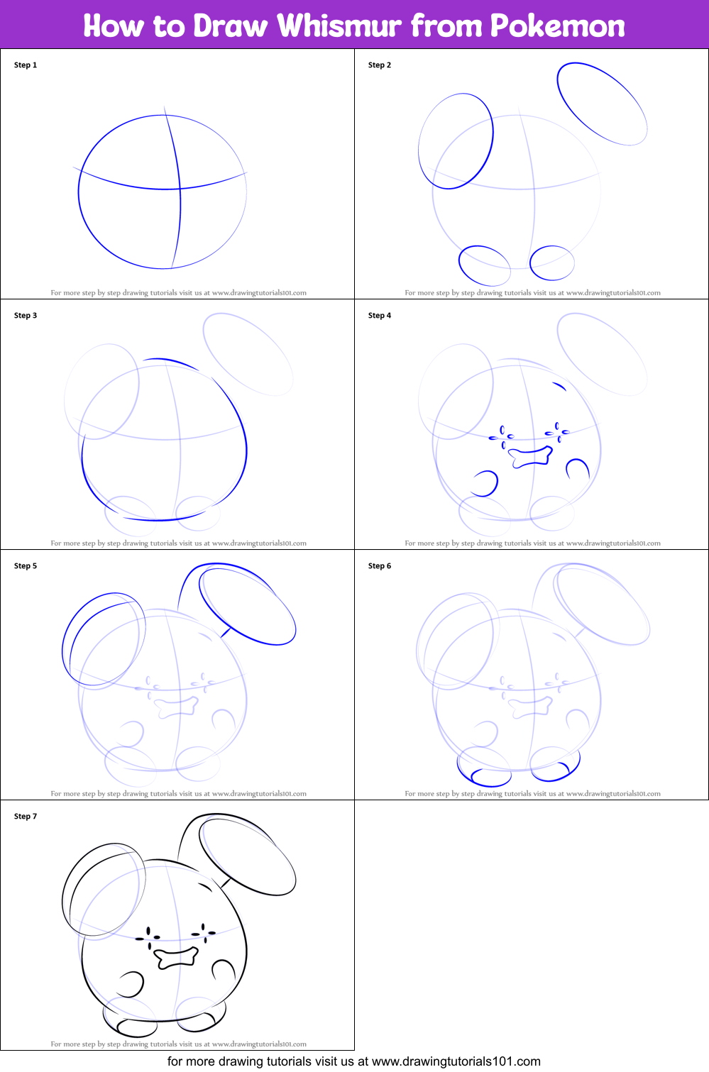 How to Draw Whismur from Pokemon printable step by step drawing sheet ...