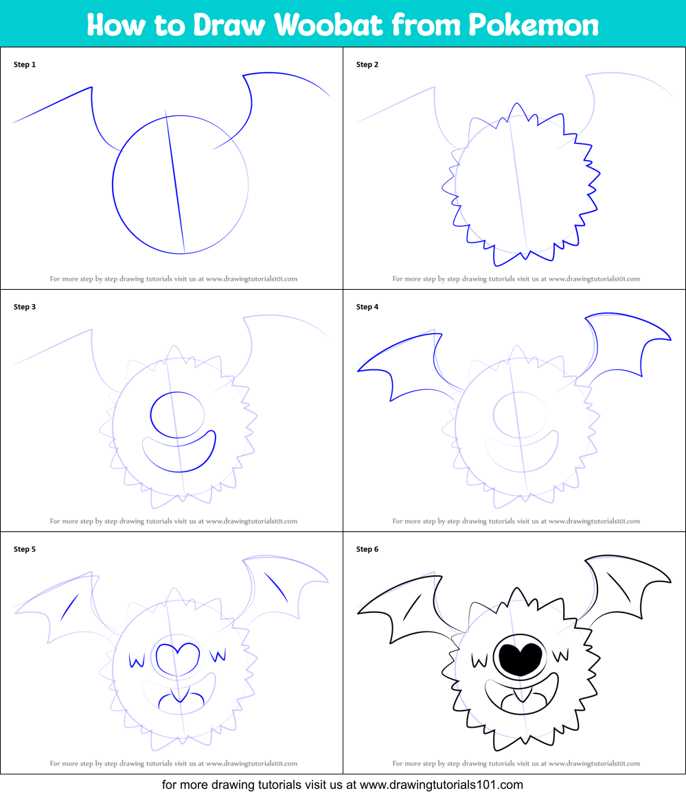 How to Draw Woobat from Pokemon printable step by step drawing sheet ...