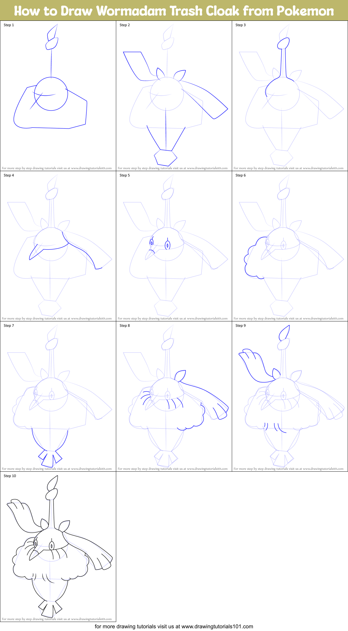 How to Draw Wormadam Trash Cloak from Pokemon printable step by step ...