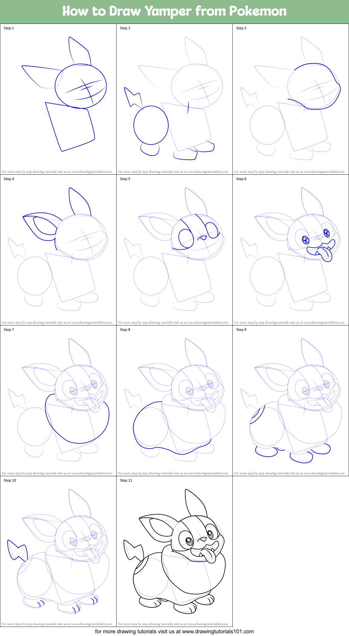 How to Draw Yamper from Pokemon printable step by step drawing sheet ...