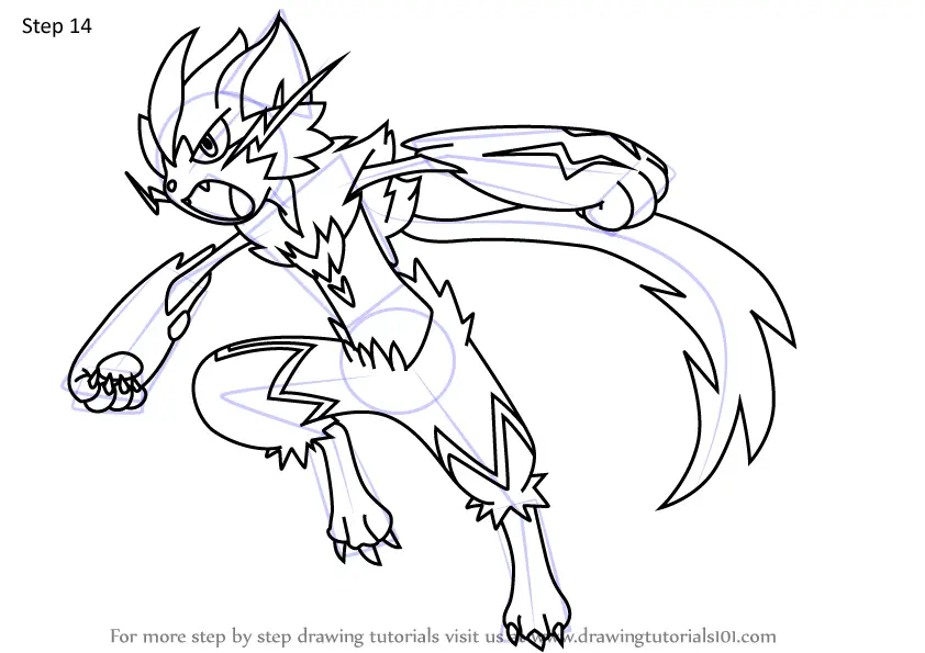 Step by Step How to Draw Zeraora from Pokemon : DrawingTutorials101.com